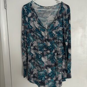 Cato Gray and Blue Long Sleeve Asymmetrical Blouse